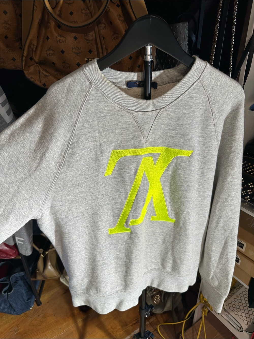 Louis Vuitton Gray Sweatshirt with Neon Yellow Logo